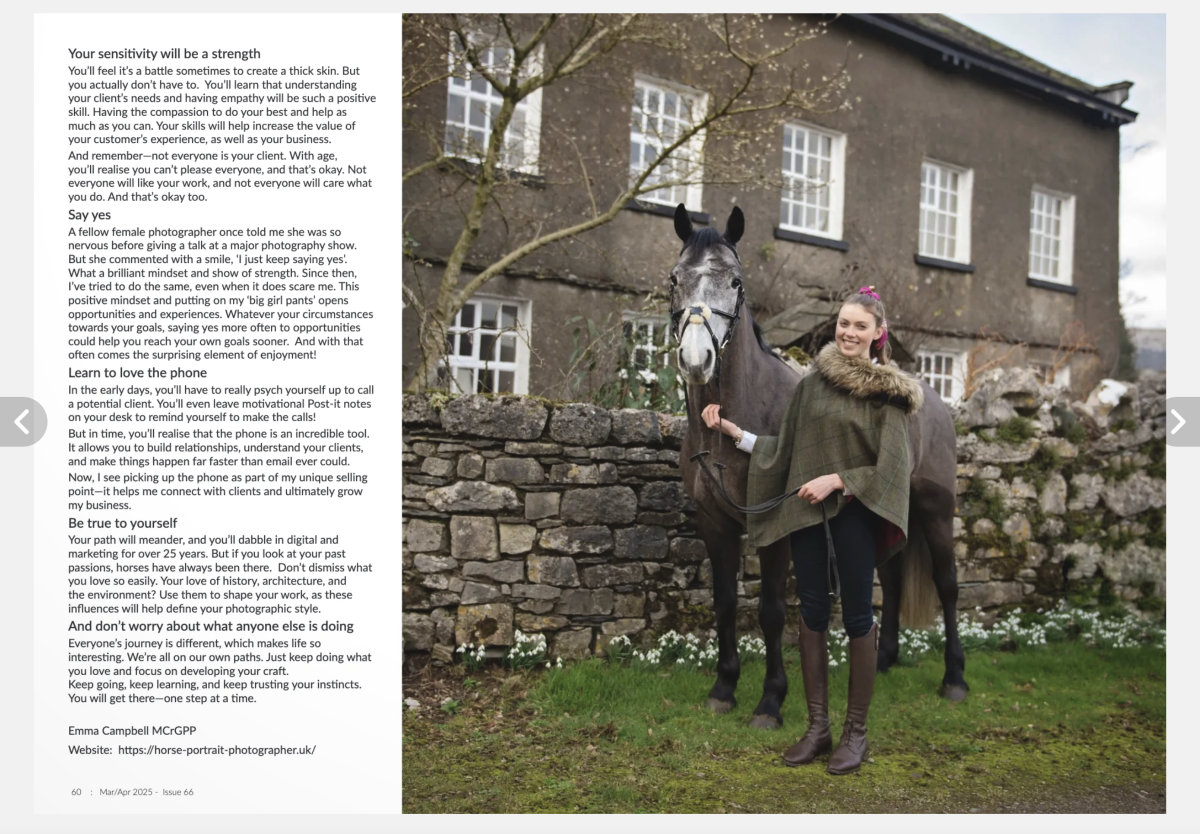 What I would tell my younger self - horse photographer article